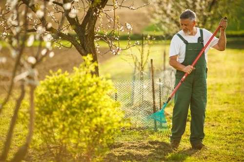 Hedge maintenance crew following safety procedures